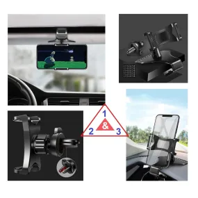 3 in 1 Car GPS Smartphone Holder: Dashboard / Visor Clamp   AC Grid Clip for SHARP ANDROID ONE S5 (2018) - Black