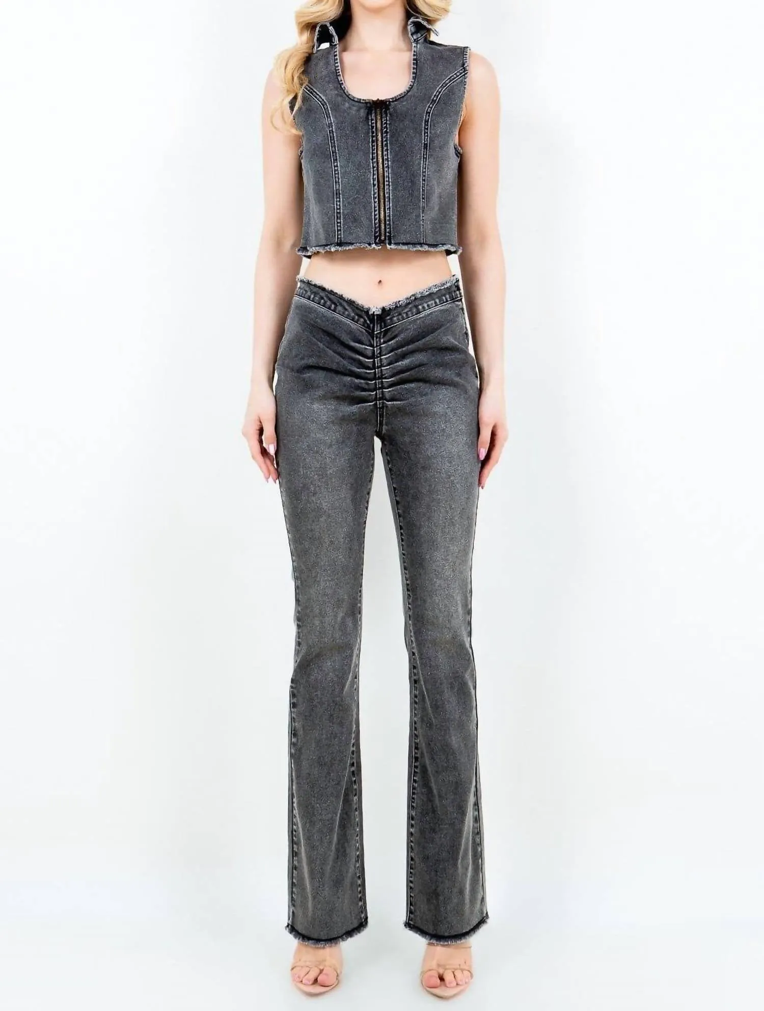American Bazi - Trendy Cropped Denim Vest With Raw Hem