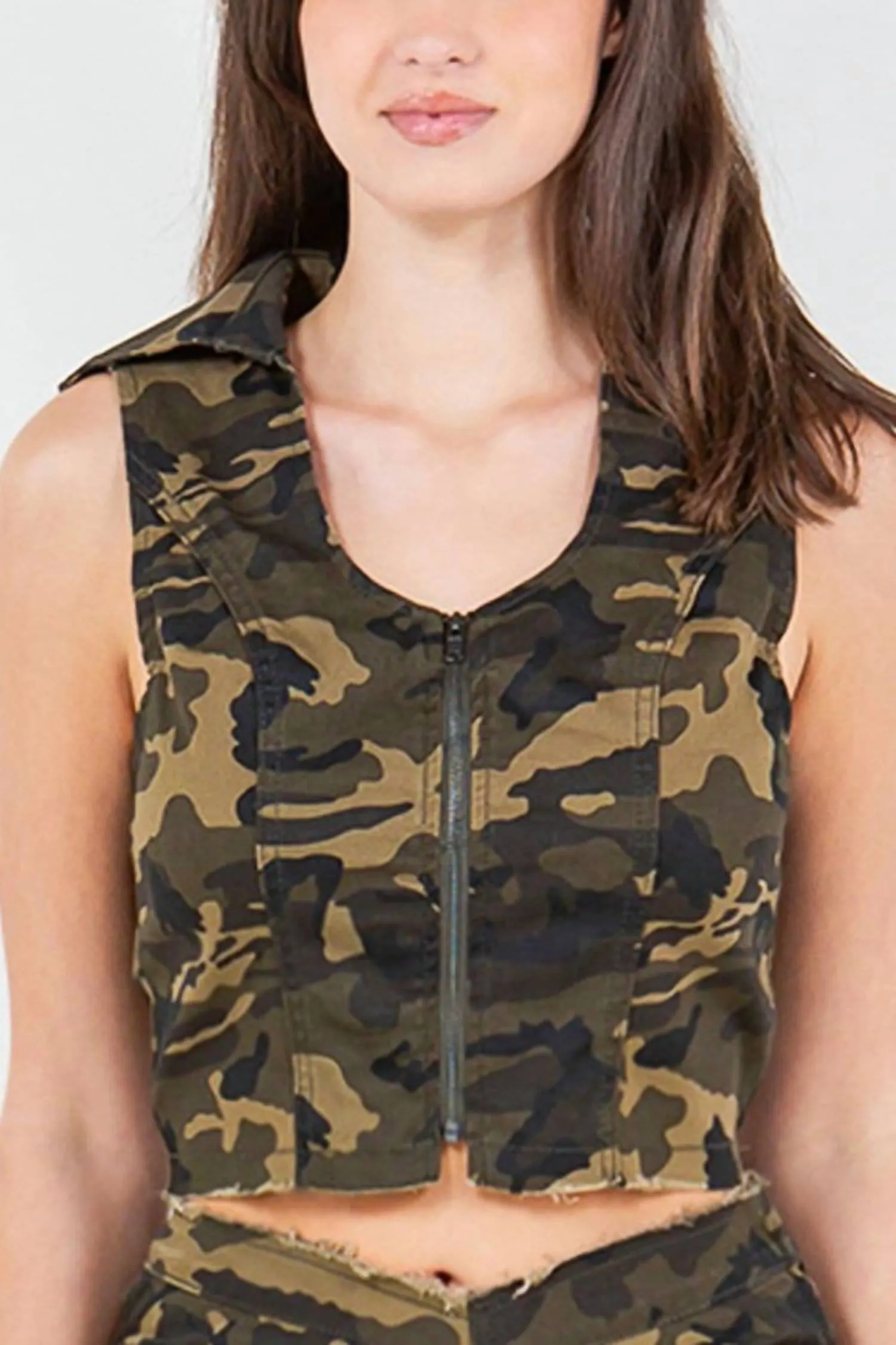 American Bazi - Zip Up Crop Denim Vest