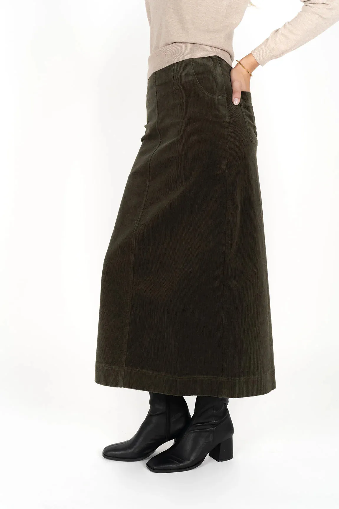 Billie Cord Skirt - Moss