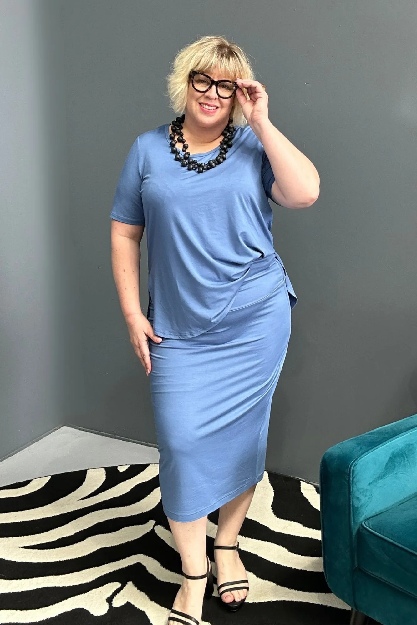 'CHARLI' Bamboo Tube Skirt - (mid weight) French Blue