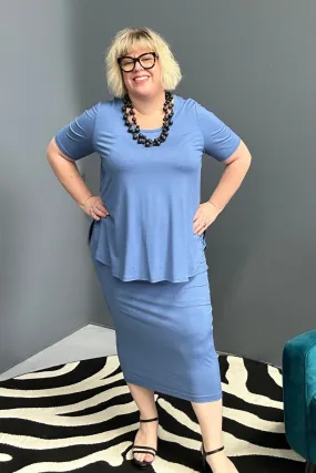 'CHARLI' Bamboo Tube Skirt - (mid weight) French Blue