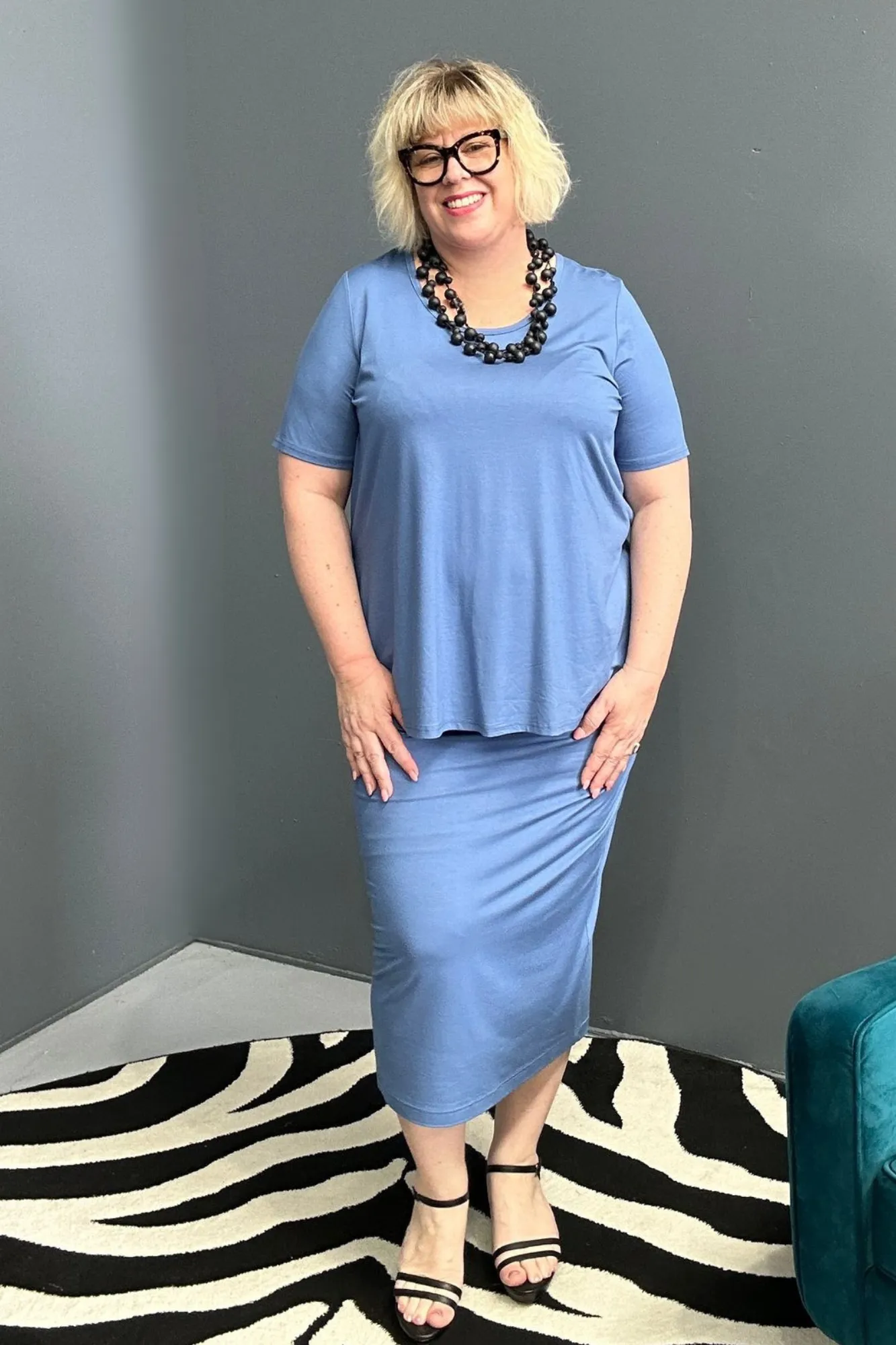 'CHARLI' Bamboo Tube Skirt - (mid weight) French Blue