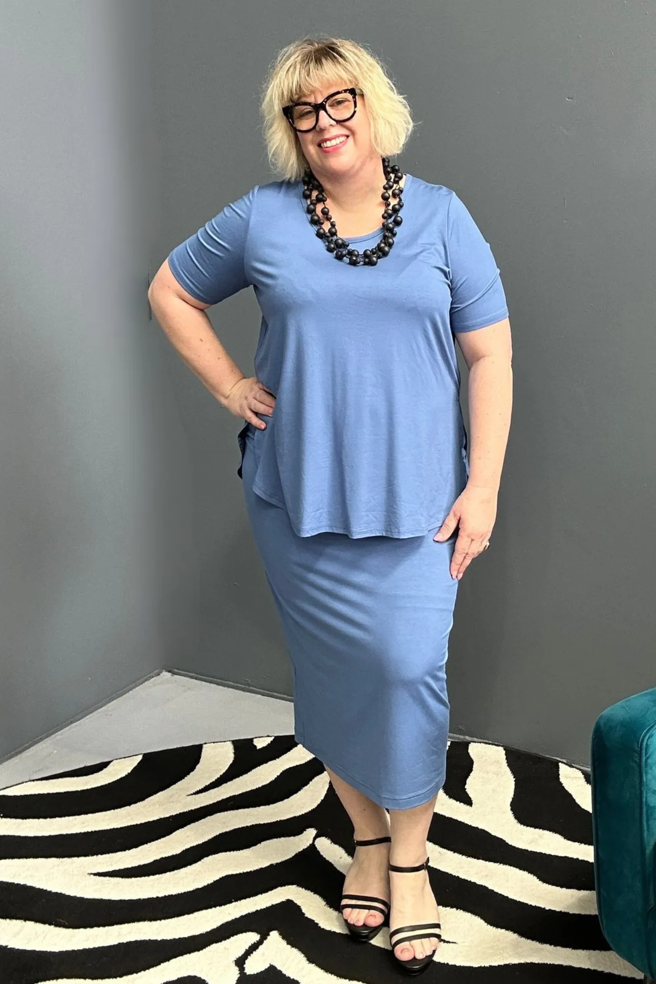 'CHARLI' Bamboo Tube Skirt - (mid weight) French Blue