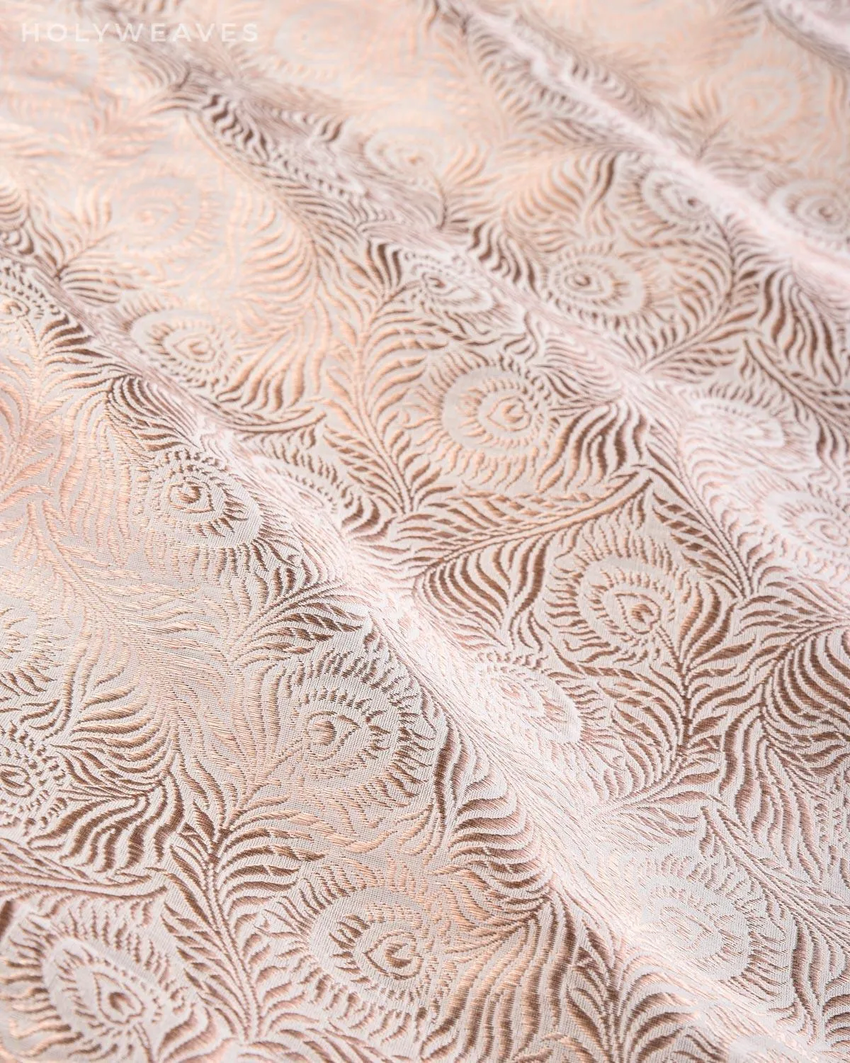 Cream Banarasi Morpankh Brocade Handwoven Katan Silk Fabric