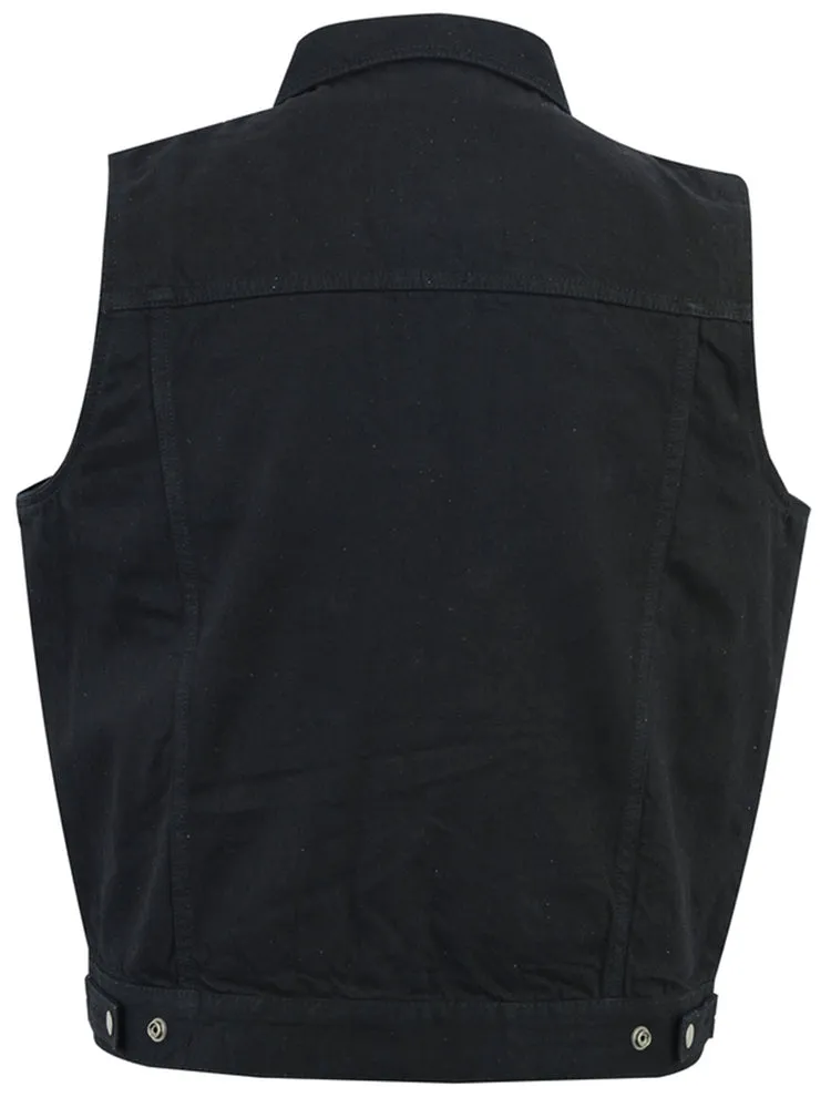 DM Men's Snap/Zipper Front Black  Denim Motorcycle Vest