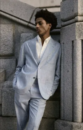 Italian Light Blue Bamboo/Linen/Silk/Wool Two Piece Suit