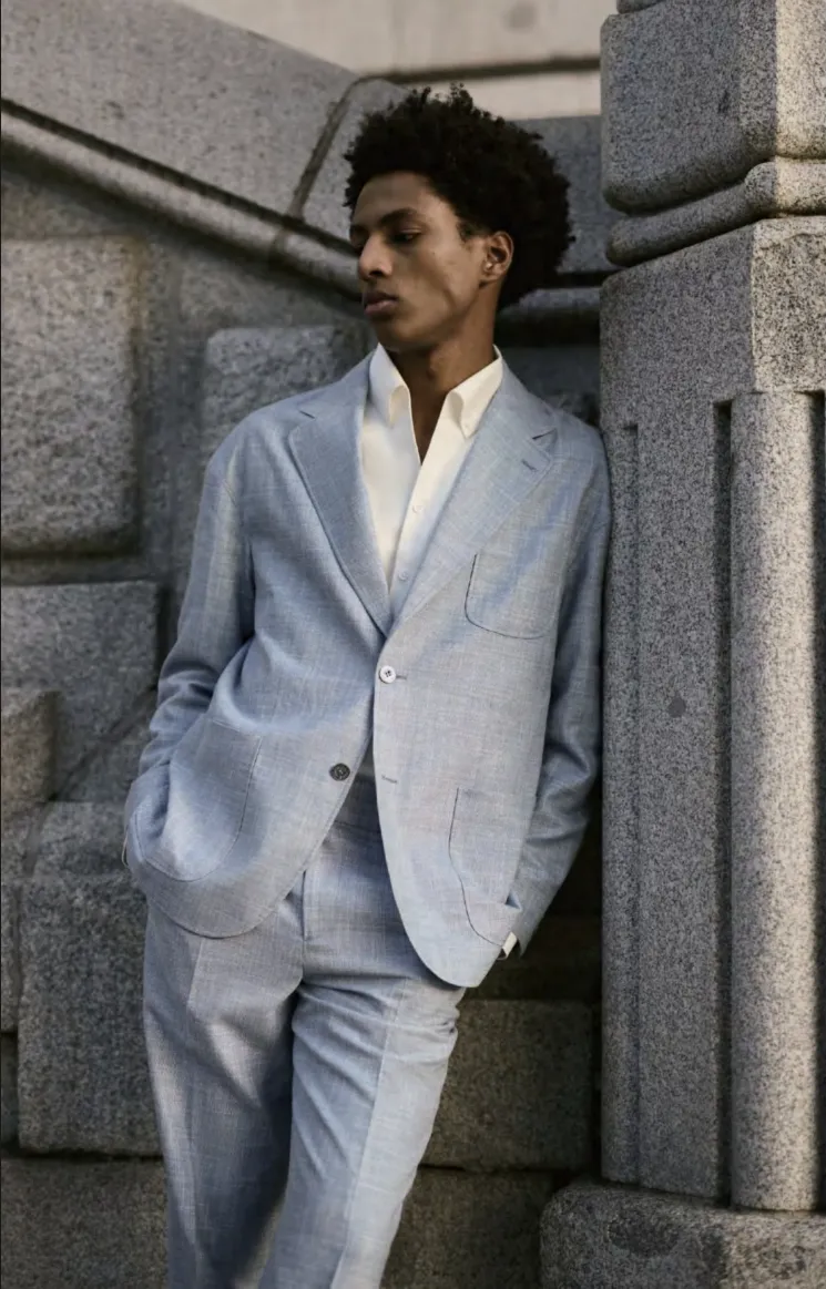 Italian Light Blue Bamboo/Linen/Silk/Wool Two Piece Suit