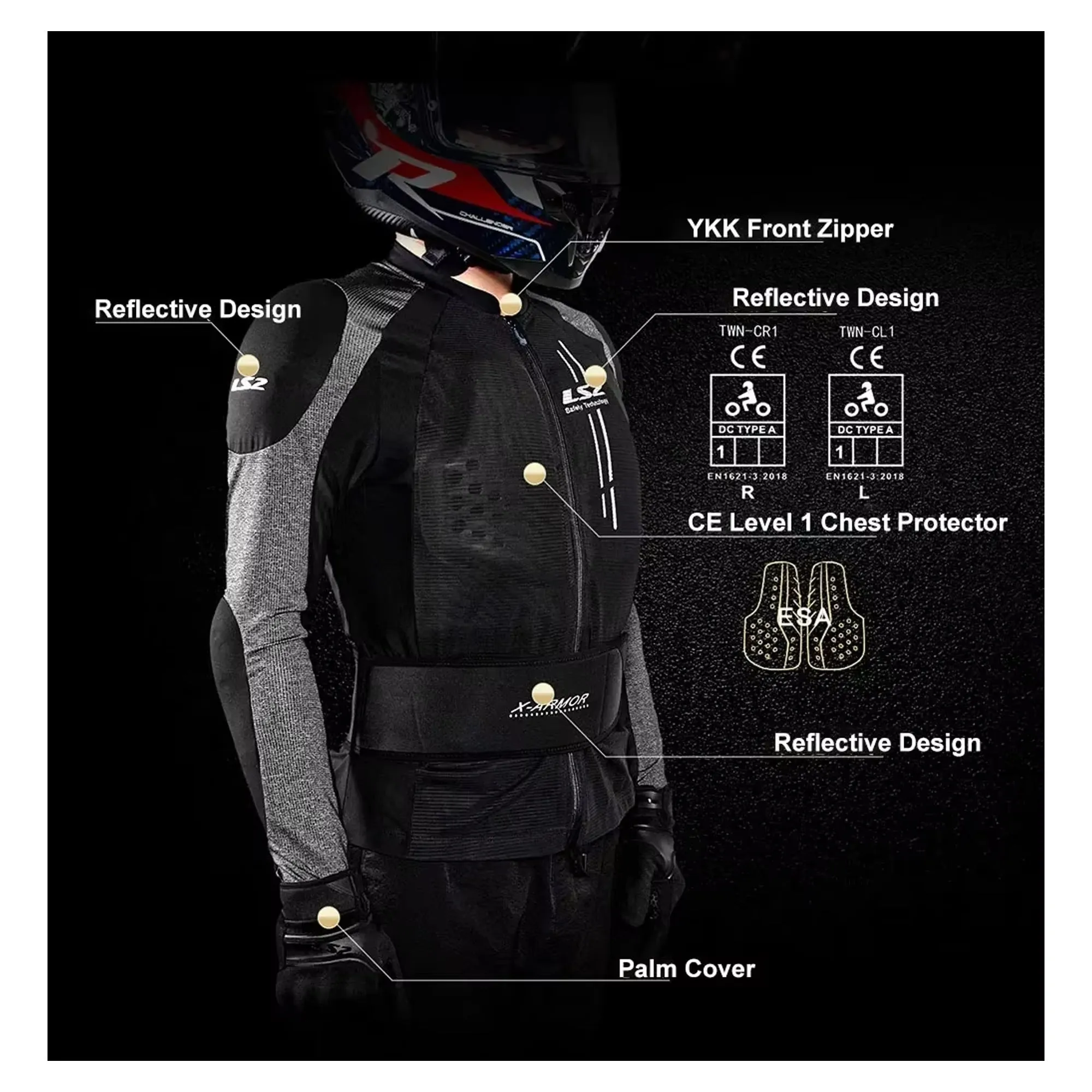 LS2 X Armor Ultra Light Protection Jacket MJ141 Black/Silver - 609305