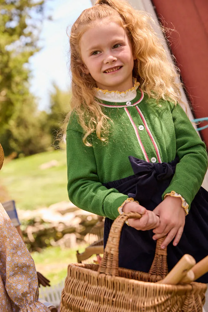 Mercerized Pima Mae Cardigan -- Hunter Green w/ Hot Pink