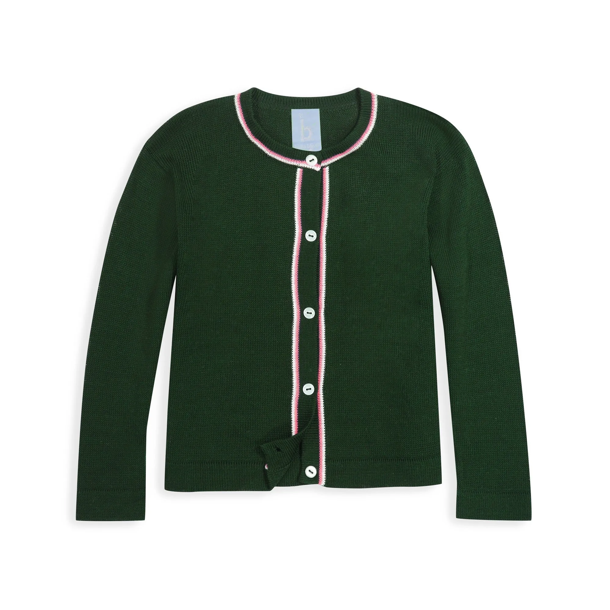 Mercerized Pima Mae Cardigan -- Hunter Green w/ Hot Pink