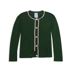 Mercerized Pima Mae Cardigan -- Hunter Green w/ Hot Pink