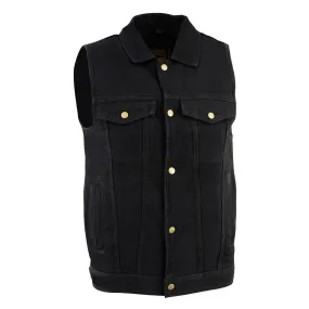 Milwaukee Leather DM1331 Men's Black Snap Front Denim Vest with Shirt Style Collar
