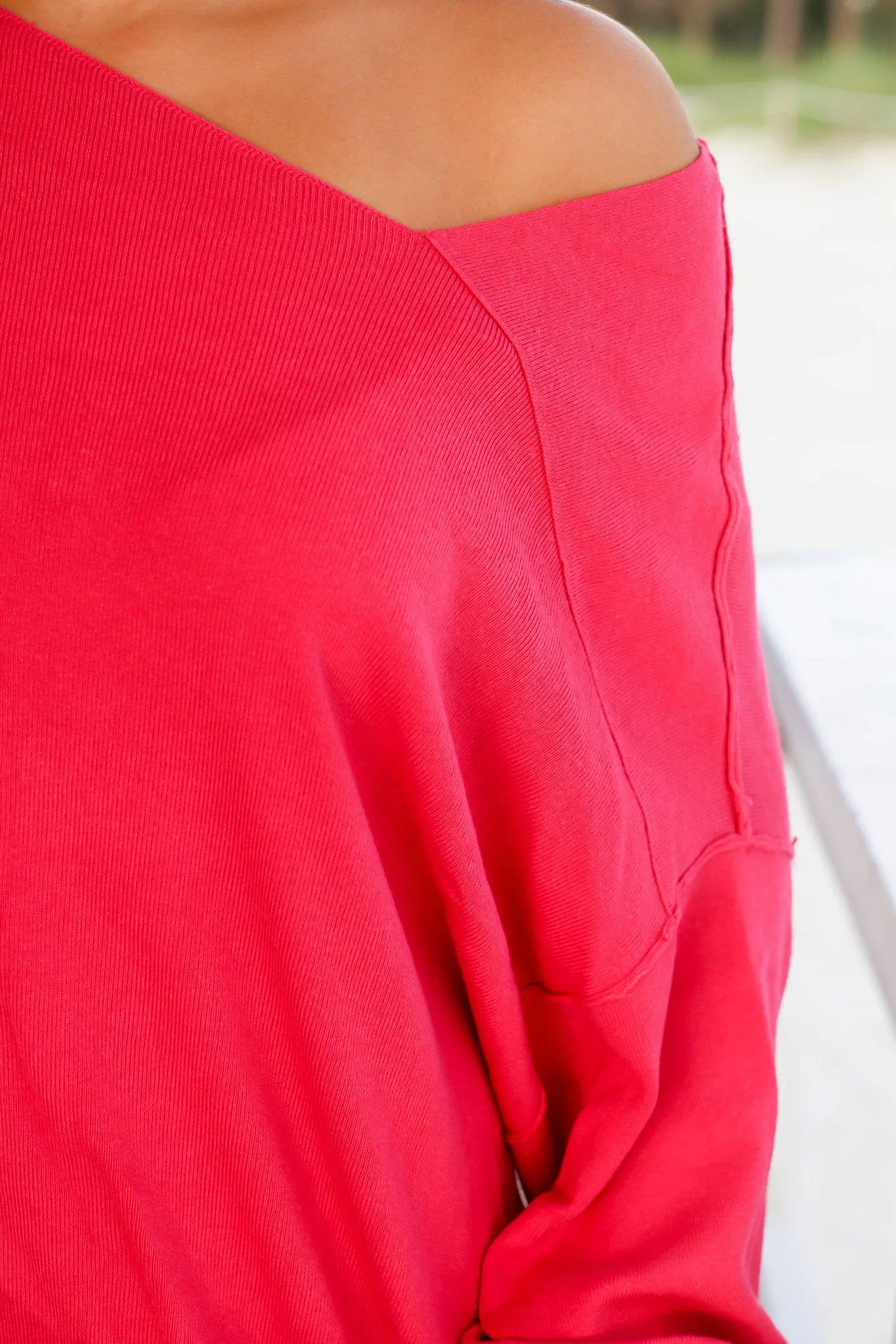 Raspberry Sweater with Asymmetrical Hem