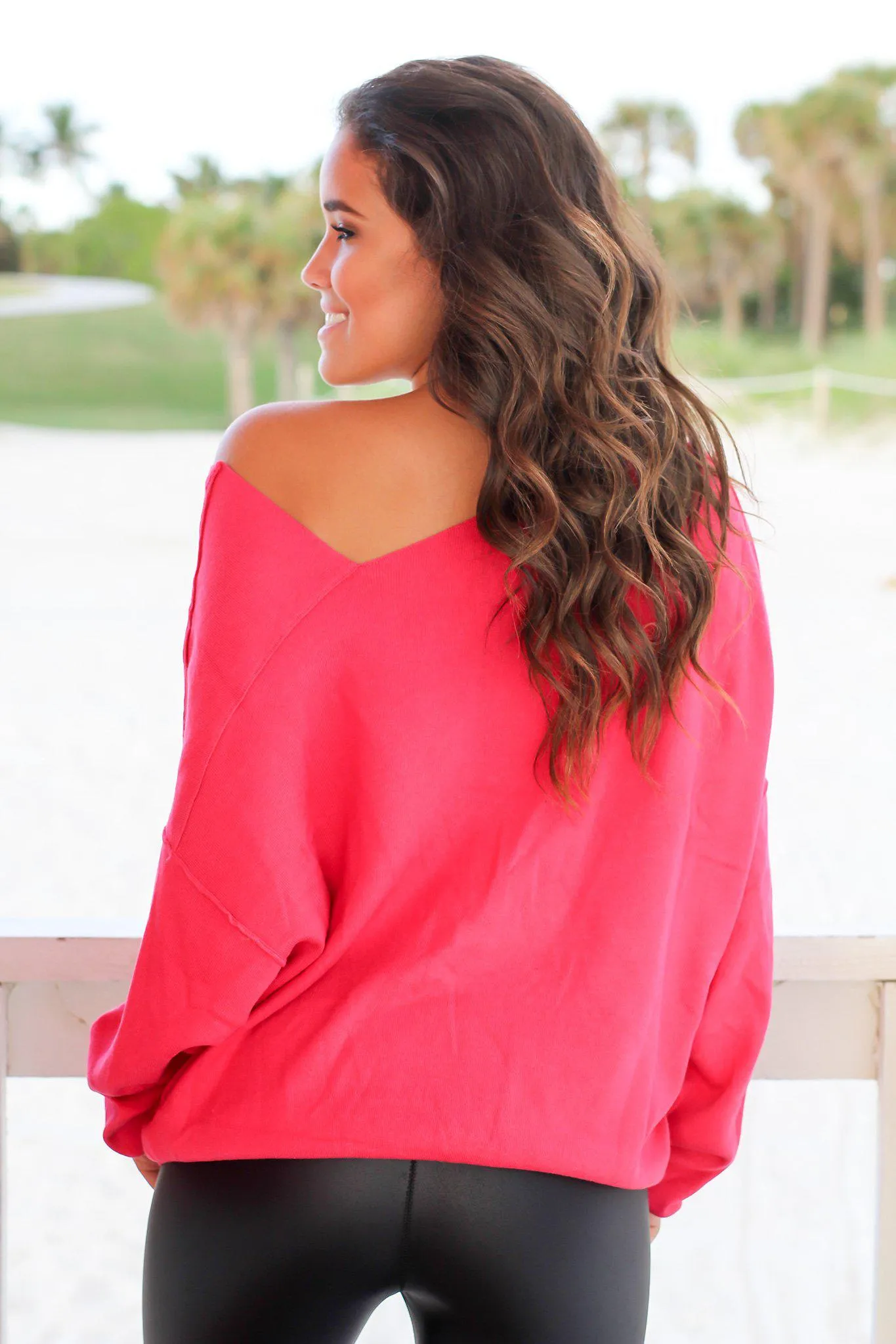 Raspberry Sweater with Asymmetrical Hem