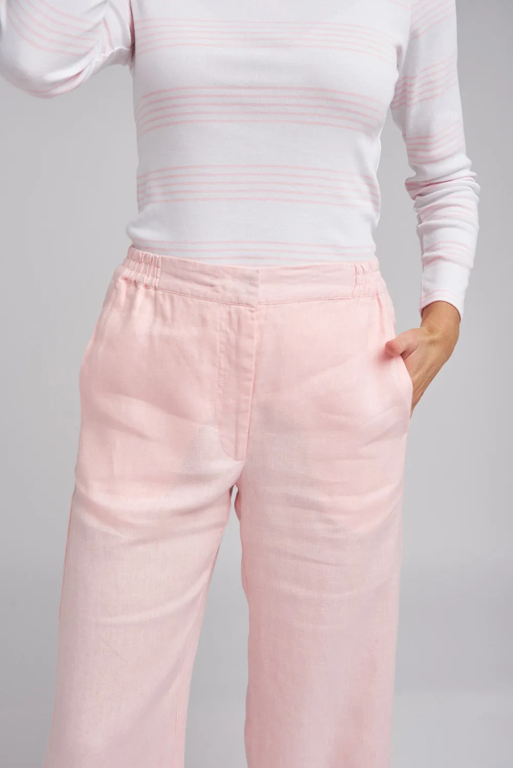 Straight Leg Flat Front Pale Pink Linen Pants