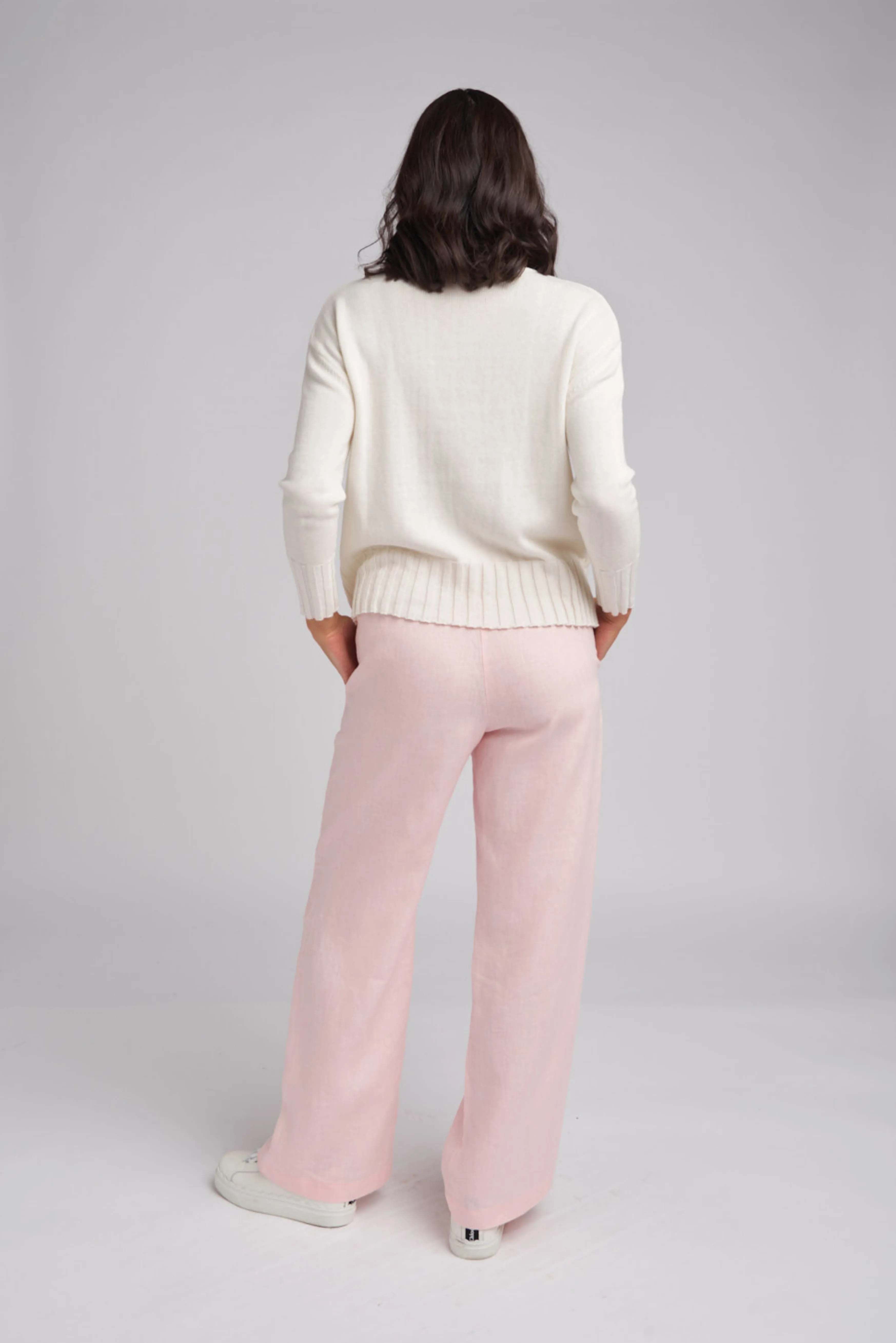Straight Leg Flat Front Pale Pink Linen Pants