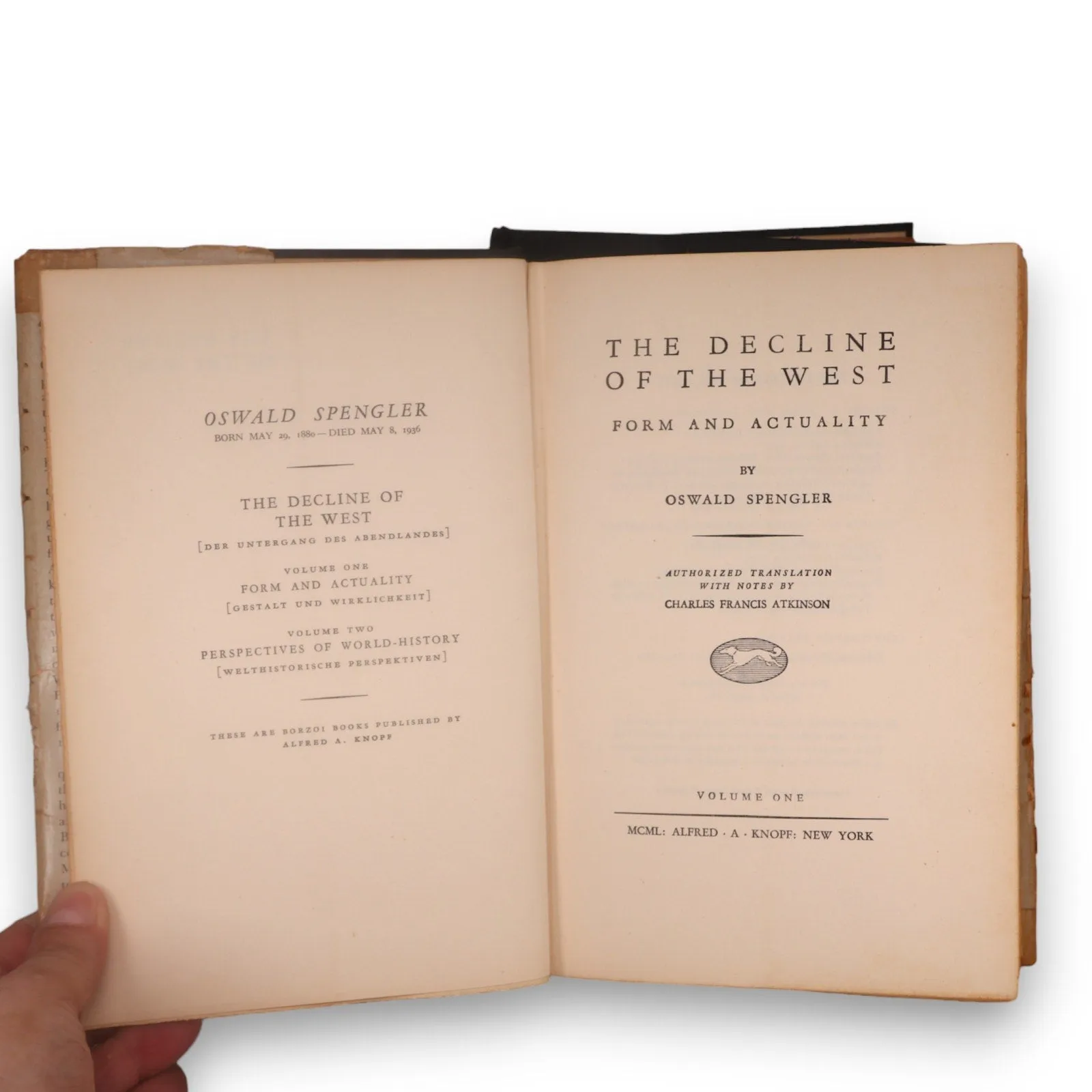 The Decline of the West 1950 Oswald Spengler 2 Vol Set Hardcover DJ Alfred Knopf
