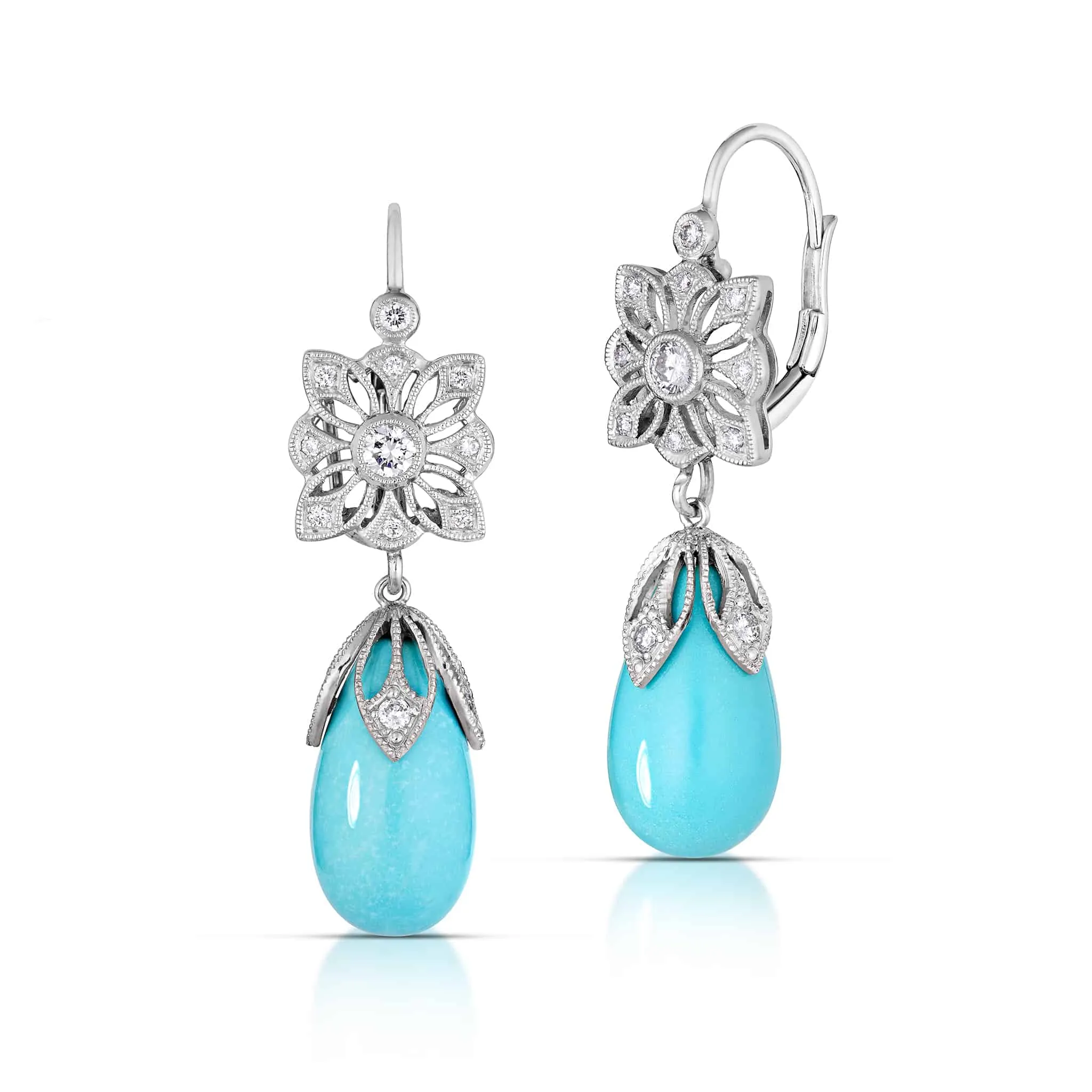 Turquoise and Diamond Convertible Drop Earrings